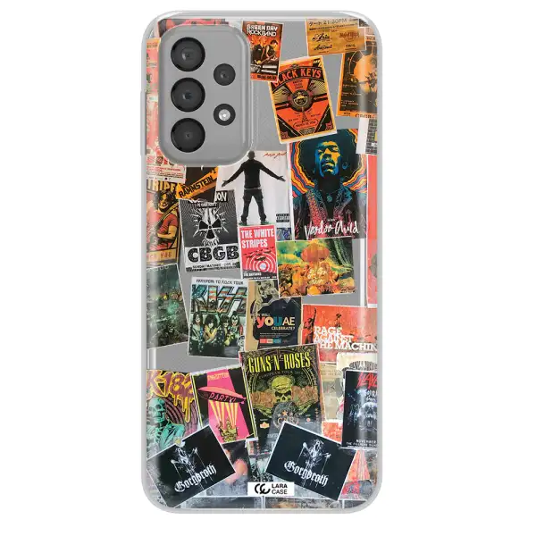 a collection of posters on a wall Samsung A33 Clear TPU Case