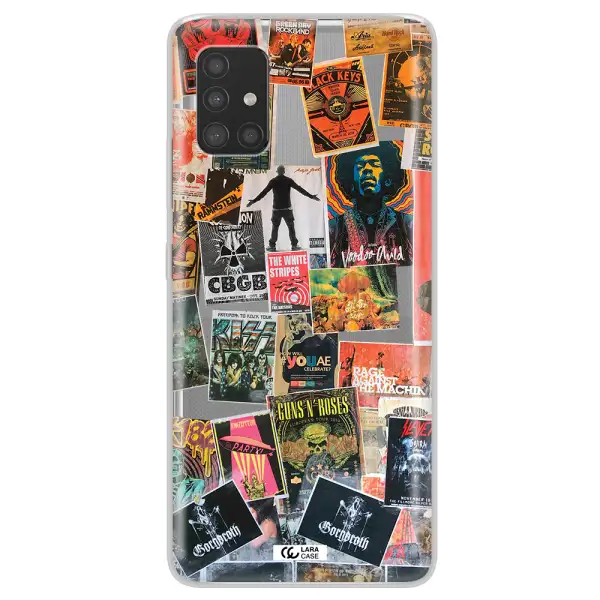 a collection of posters on a wall Samsung A51 Clear TPU Case