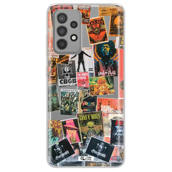 a collection of posters on a wall Samsung A52 Clear TPU Case