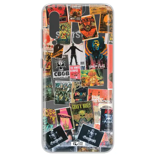 a collection of posters on a wall Samsung A60 Clear TPU Case