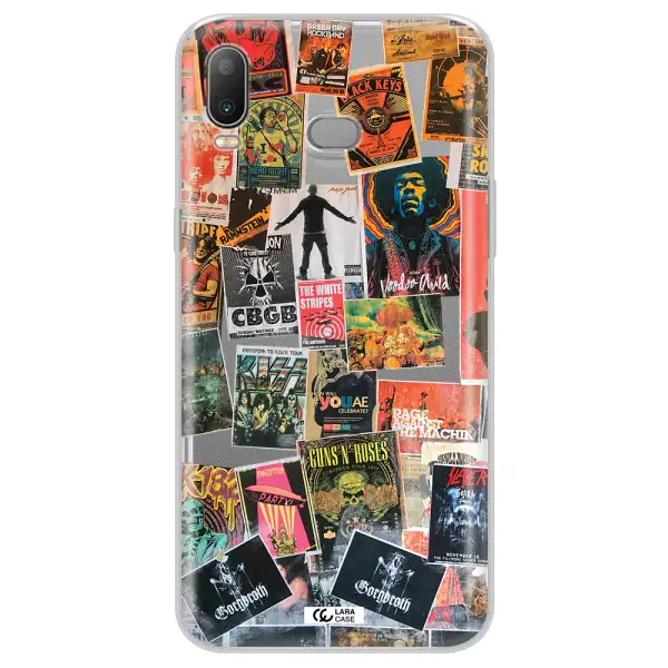 a collection of posters on a wall Samsung A6S Clear TPU Case
