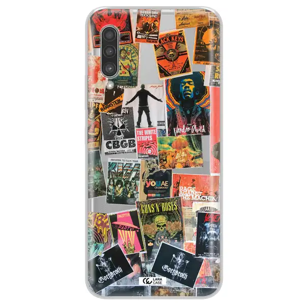 a collection of posters on a wall Samsung A90 Clear TPU Case