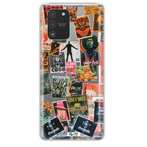 a collection of posters on a wall Samsung A91 Clear TPU Case