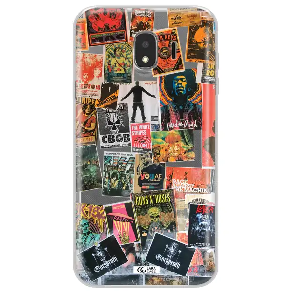 a collection of posters on a wall Samsung J4 Clear TPU Case