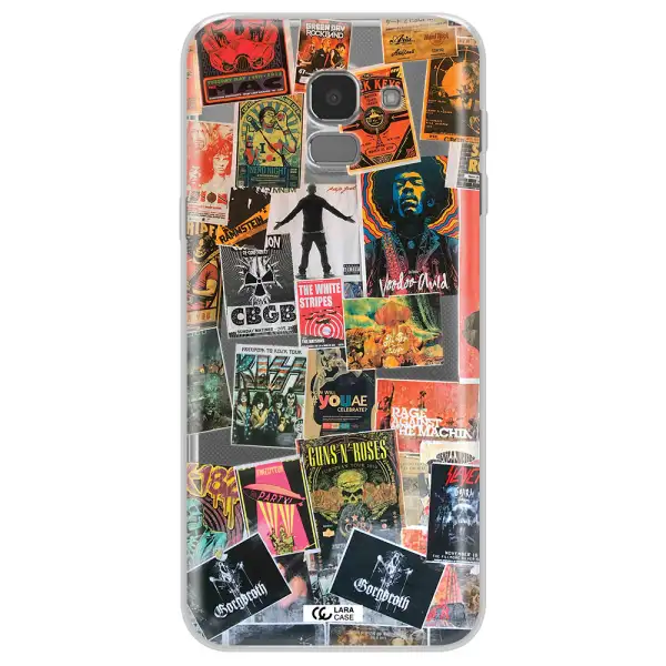 a collection of posters on a wall Samsung J6 Clear TPU Case