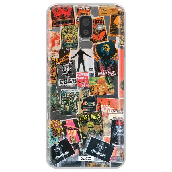 a collection of posters on a wall Samsung J8 Clear TPU Case