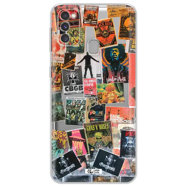 a collection of posters on a wall Samsung M30S Clear TPU Case