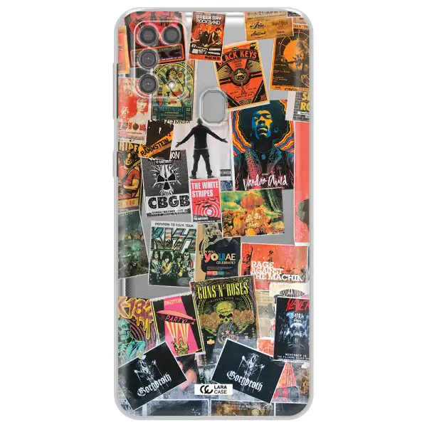 a collection of posters on a wall Samsung M31 Clear TPU Case