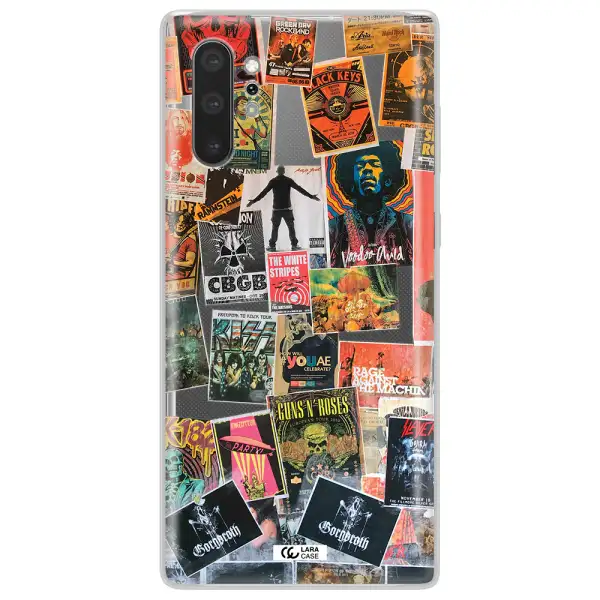 a collection of posters on a wall Samsung Note 10 Plus Clear TPU Case