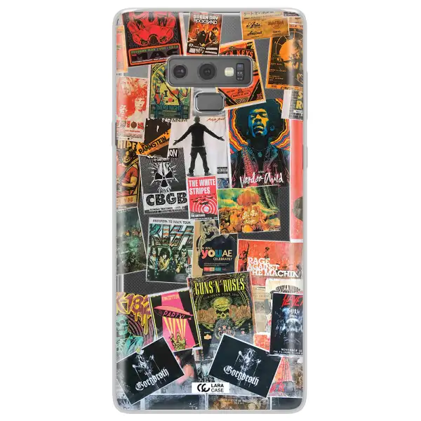 a collection of posters on a wall Samsung Note 9 Clear TPU Case