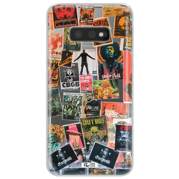a collection of posters on a wall Samsung S10e Clear TPU Case