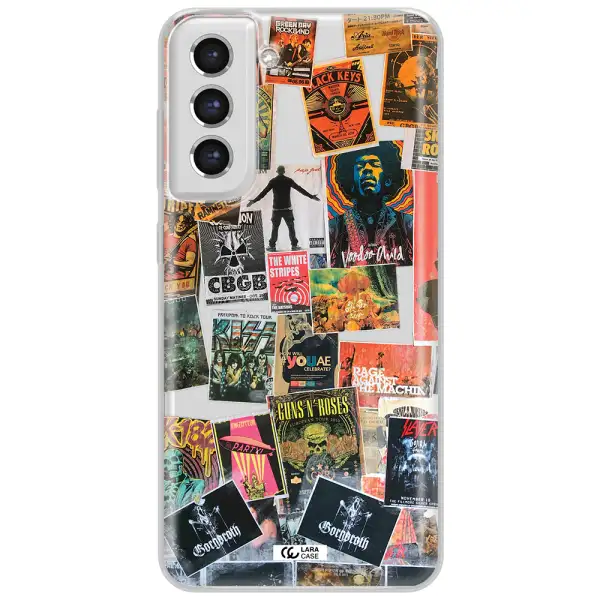 A Collection Of Posters On A Wall Samsung S21 Fe Clear Tpu Case