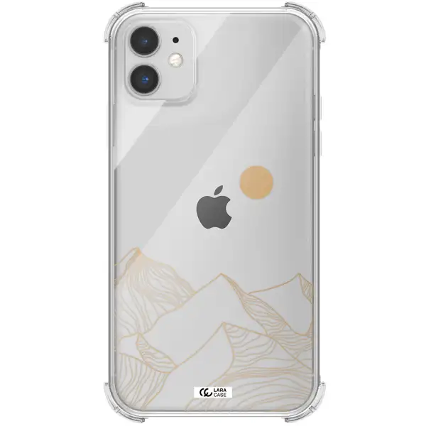 a mountain range with a sun in the background Apple iPhone 11 Clear PC Case