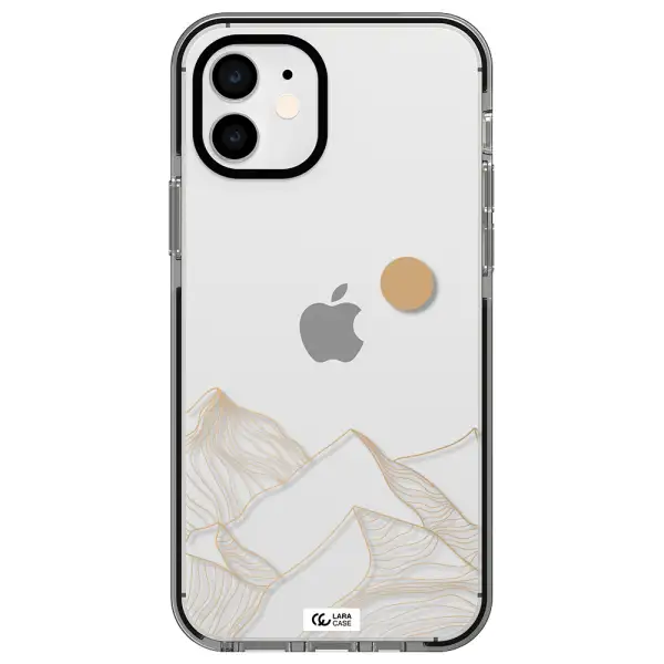 a mountain range with a sun in the background Apple iPhone 11 impact black border Case