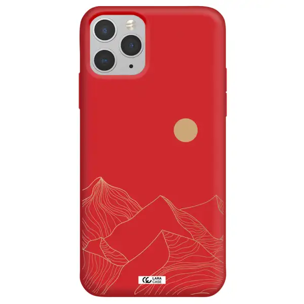 a mountain range with a sun in the background Apple iPhone 11 pro max Silicone Imperial Red Case