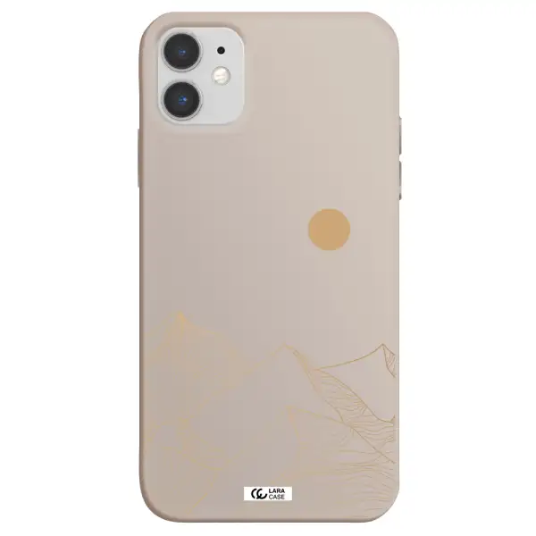 a mountain range with a sun in the background Apple iPhone 11 Silicone Stone Case