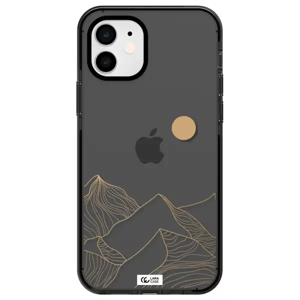 a mountain range with a sun in the background Apple iPhone 12 impact Smoke Black Case