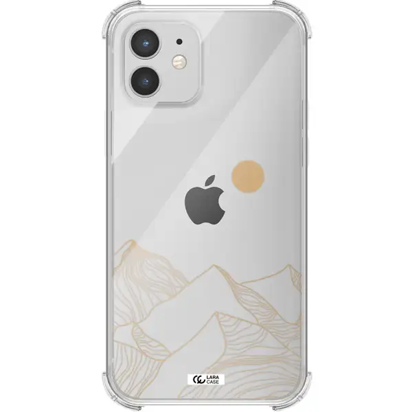 a mountain range with a sun in the background Apple iPhone 12 mini Clear PC Case