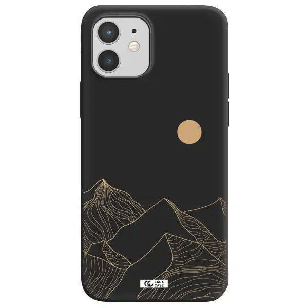 a mountain range with a sun in the background Apple iPhone 12 mini Silicone black Case