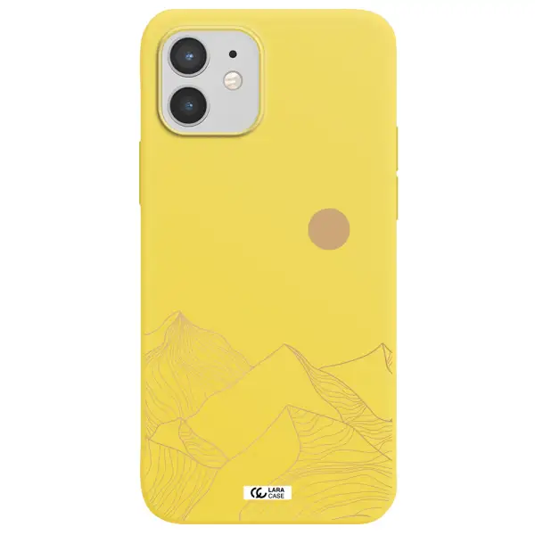 a mountain range with a sun in the background Apple iPhone 12 mini Silicone canary yellow Case