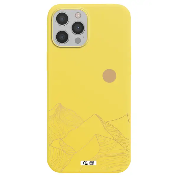 a mountain range with a sun in the background Apple iPhone 12 pro max Silicone canary yellow Case