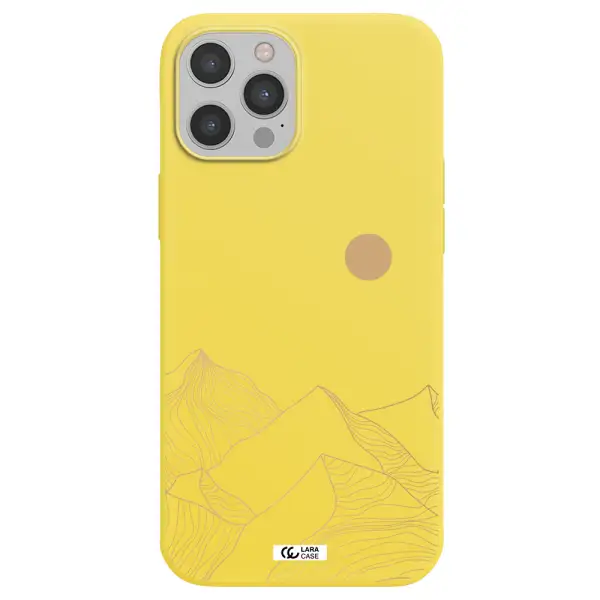 a mountain range with a sun in the background Apple iPhone 12 pro Silicone canary yellow Case