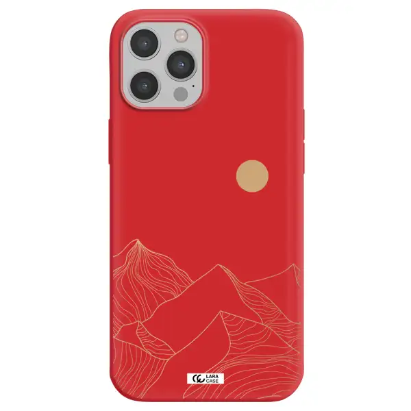 a mountain range with a sun in the background Apple iPhone 12 pro Silicone Imperial Red Case