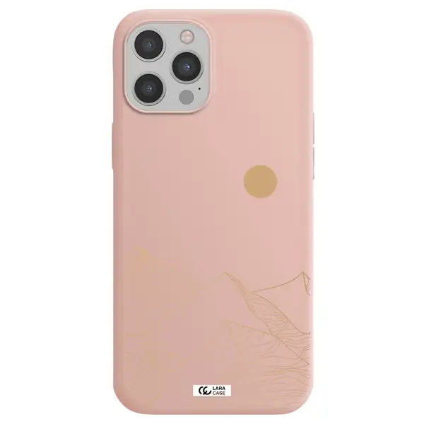 a mountain range with a sun in the background Apple iPhone 12 pro Silicone pastel pink Case