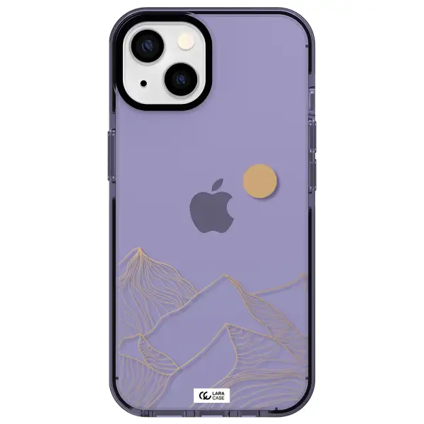 a mountain range with a sun in the background Apple iPhone 13 impact Lilac Case