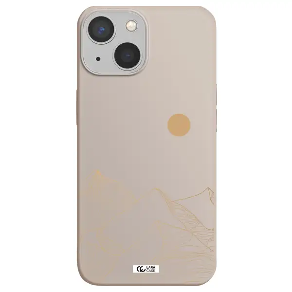 a mountain range with a sun in the background Apple iPhone 13 mini Silicone Stone Case
