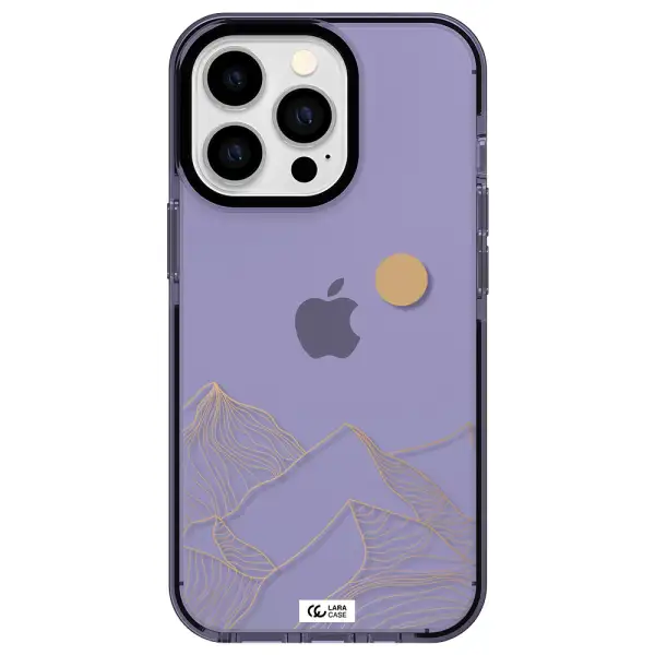 a mountain range with a sun in the background Apple iPhone 13 Pro impact Lilac Case
