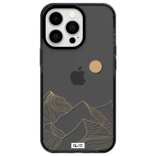 a mountain range with a sun in the background Apple iPhone 13 Pro impact Smoke Black Case