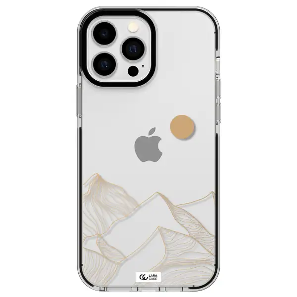 a mountain range with a sun in the background Apple iPhone 13 Pro Max impact black border Case
