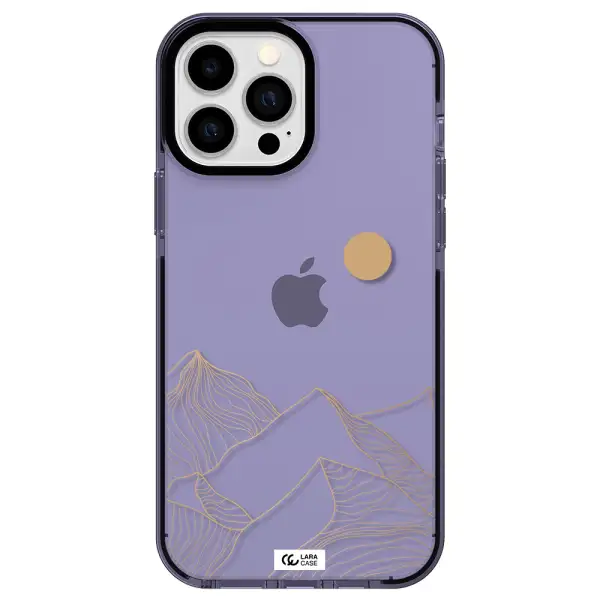 a mountain range with a sun in the background Apple iPhone 13 Pro Max impact Lilac Case