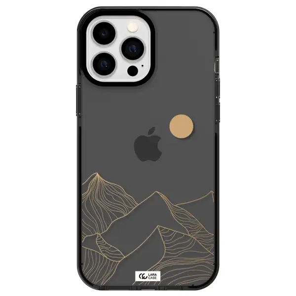 a mountain range with a sun in the background Apple iPhone 13 Pro Max impact Smoke Black Case