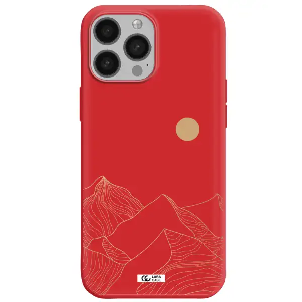 a mountain range with a sun in the background Apple iPhone 13 Pro Silicone Imperial Red Case