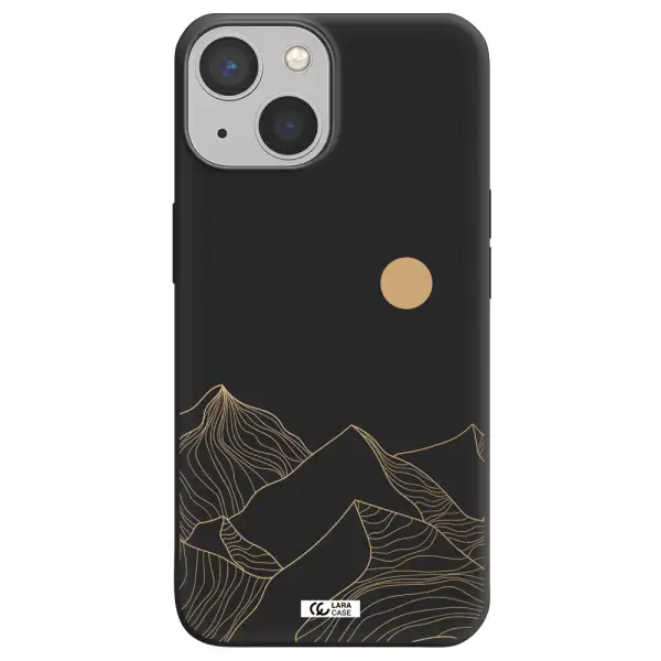 a mountain range with a sun in the background Apple iPhone 13 Silicone black Case