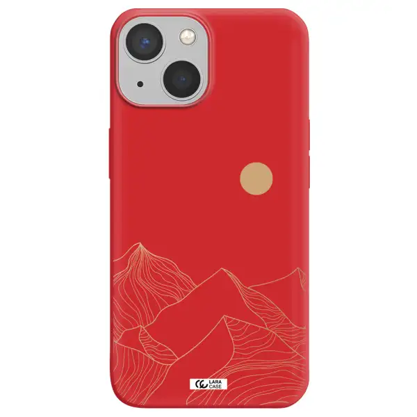 a mountain range with a sun in the background Apple iPhone 13 Silicone Imperial Red Case