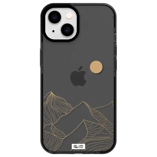 a mountain range with a sun in the background Apple iPhone 14 impact Smoke Black Case