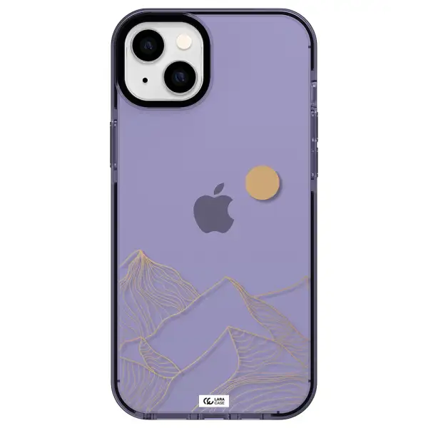 a mountain range with a sun in the background Apple iPhone 14 plus impact Lilac Case