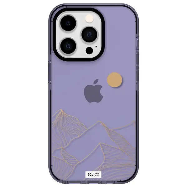 a mountain range with a sun in the background Apple iPhone 14 pro impact Lilac Case