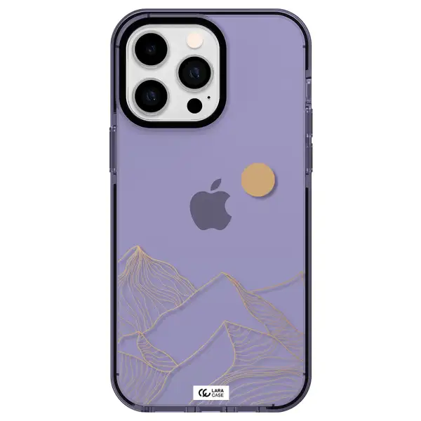a mountain range with a sun in the background Apple iPhone 14 pro max impact Lilac Case