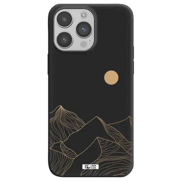 a mountain range with a sun in the background Apple iPhone 14 pro Silicone black Case