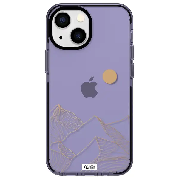 a mountain range with a sun in the background Apple iPhone 15 Plus impact Lilac Case
