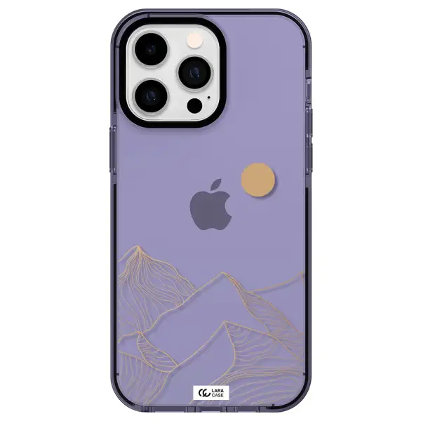 a mountain range with a sun in the background Apple iPhone 15 Pro impact Lilac Case