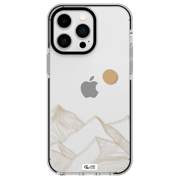 a mountain range with a sun in the background Apple iPhone 15 Pro Max impact black border Case