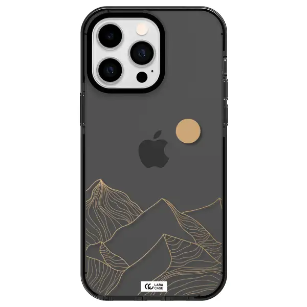 a mountain range with a sun in the background Apple iPhone 15 Pro Max impact Smoke Black Case