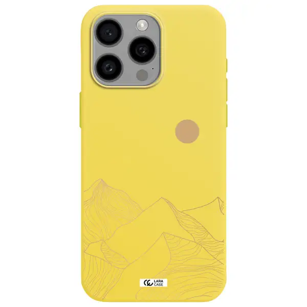 a mountain range with a sun in the background Apple Iphone 15 Pro max Silicone canary yellow Case