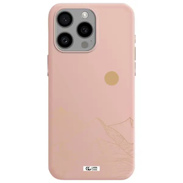 a mountain range with a sun in the background Apple Iphone 15 Pro max Silicone pastel pink Case