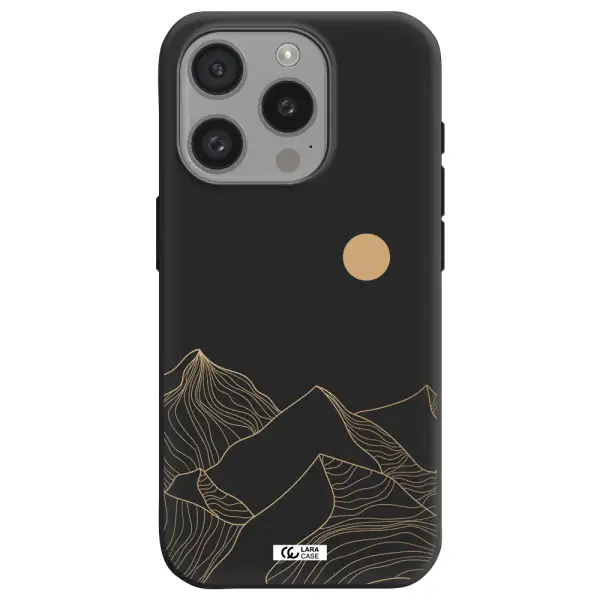 A Mountain Range With A Sun In The Background Apple Iphone 15 Pro Silicone Black Case
